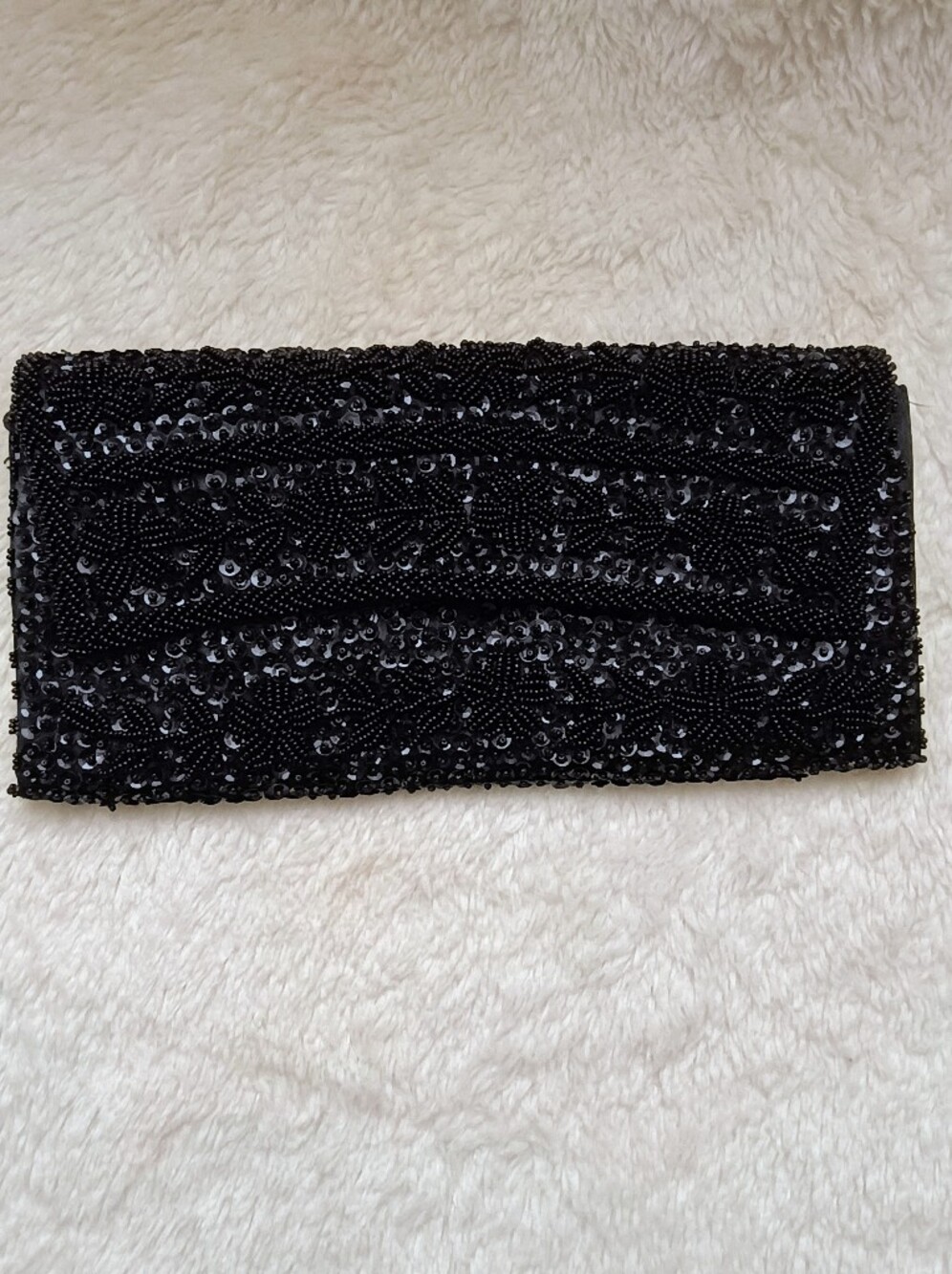 Vintage La Regale Black Beaded Sequin Evening Clutch Bag Handmade Hong Kong
